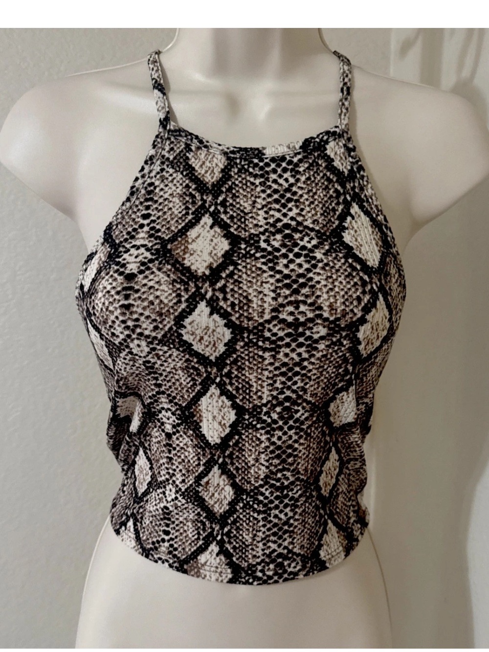 TIMING Women’s Snake Print Halter Spaghetti Strap Sleeveless Tank Top M